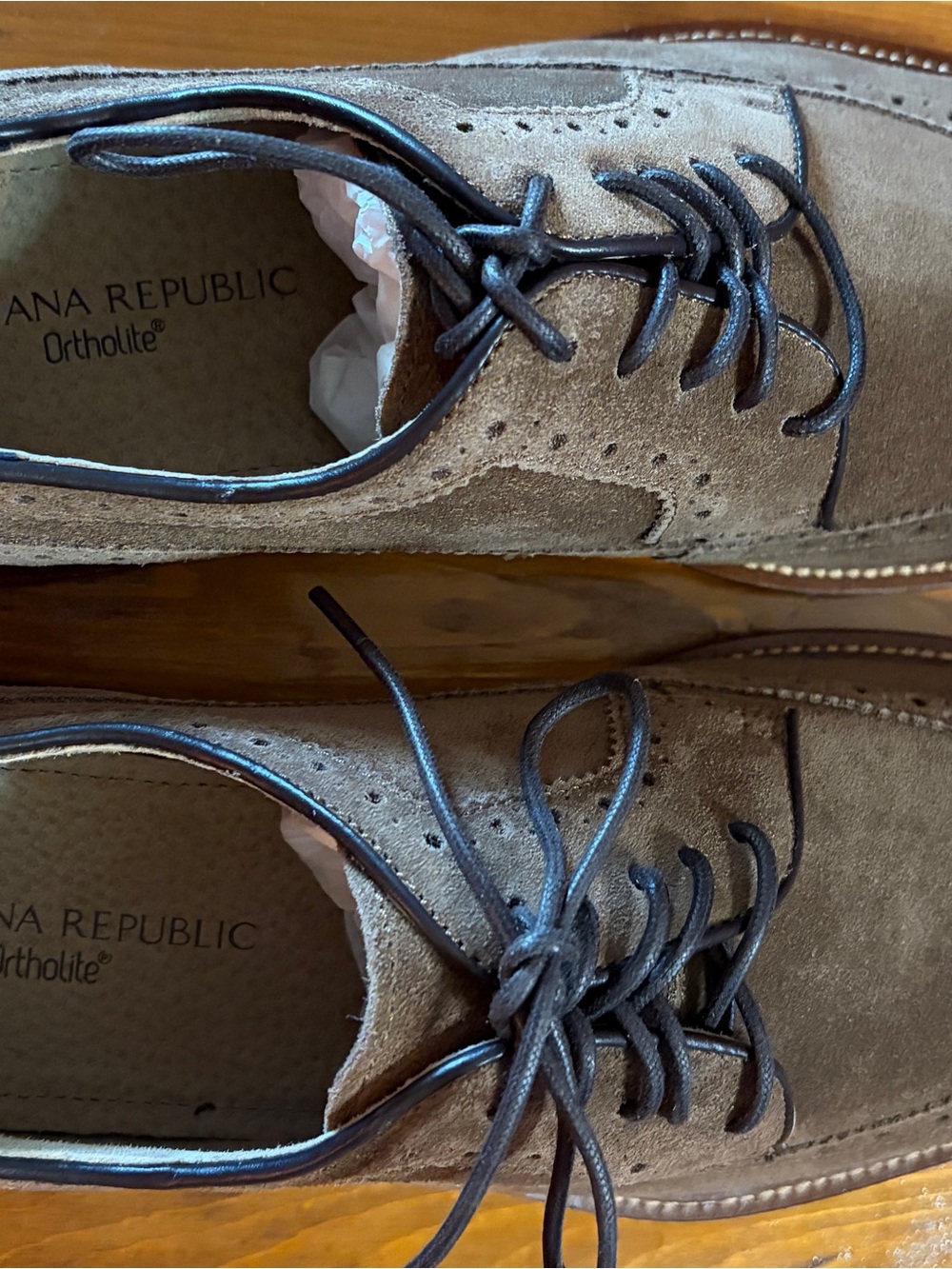 Banana Republic Suede Wingtip Derby in Taupe and Dark Brown